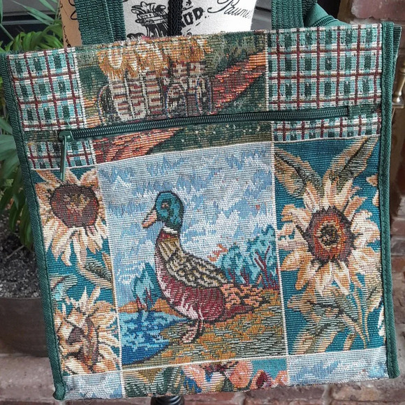 Mallard & Sunflowers Needlepoint Tote - Picture 2 of 6